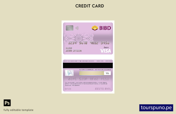 listo para imprimir plantilla de tarjeta de débito visa bancaria Brunei Bank Isl